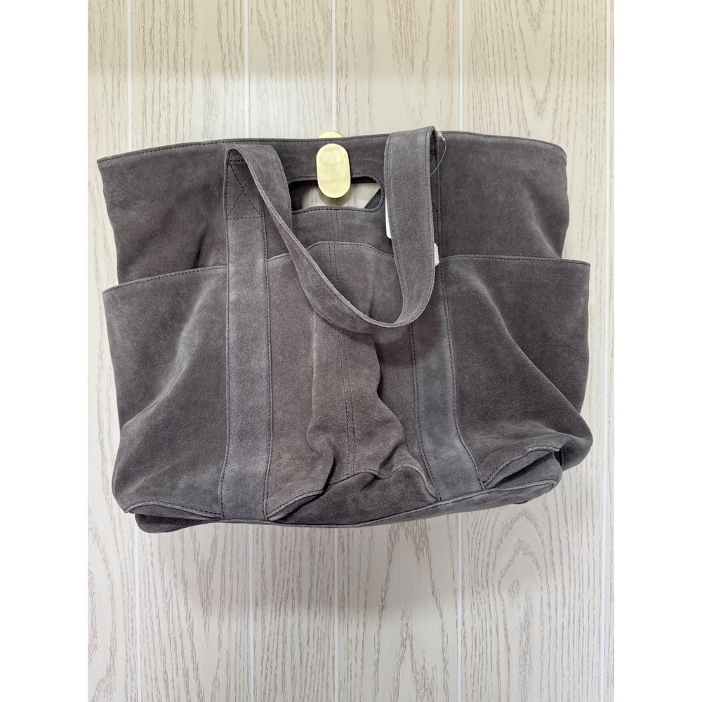 Free People Suede Caravan Large Tote Bag Carbon Charcoal Gray NWT - Picture 8 of 9